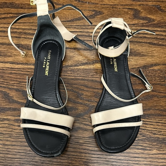 SAINT LAURENT strappy gold and crème statement sandal - Picture 2 of 4